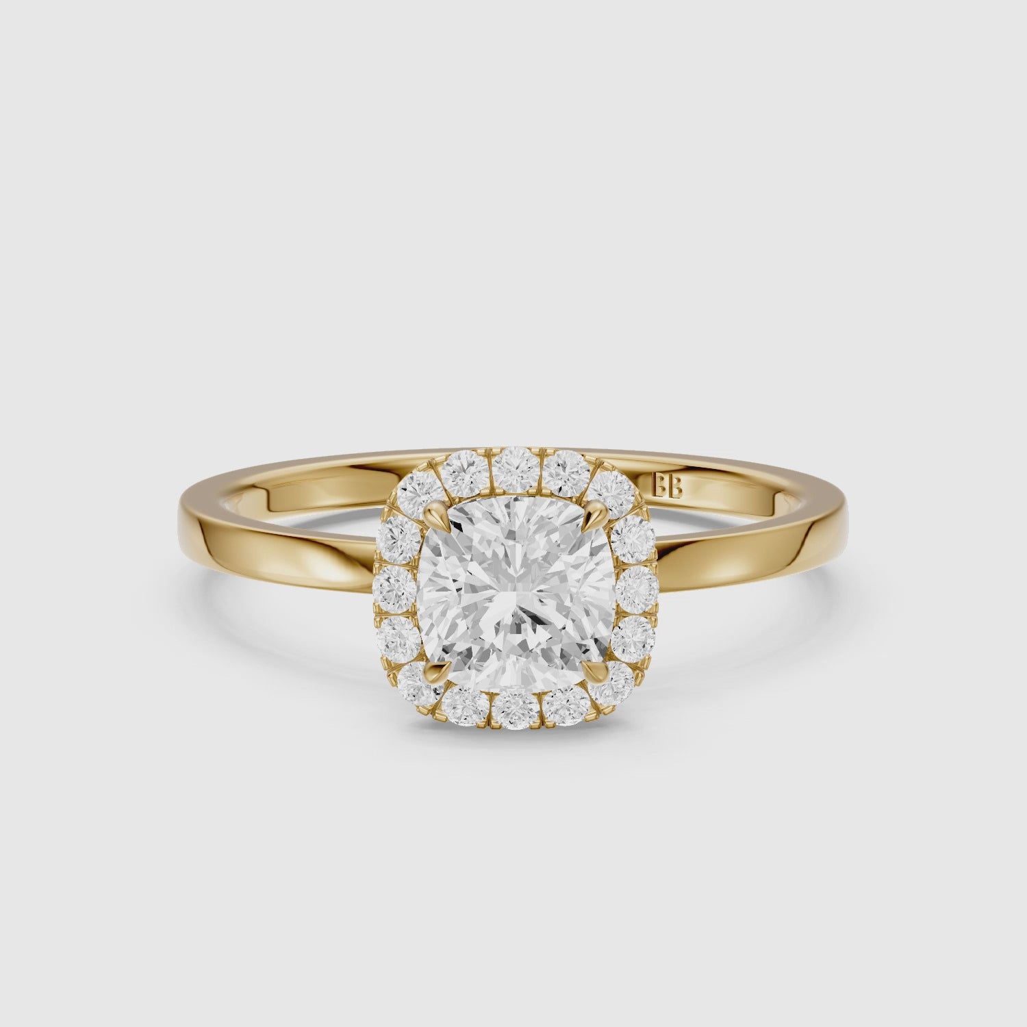 Load video: Addilyn Cushion Cut Halo Moissanite Diamond Engagement Ring