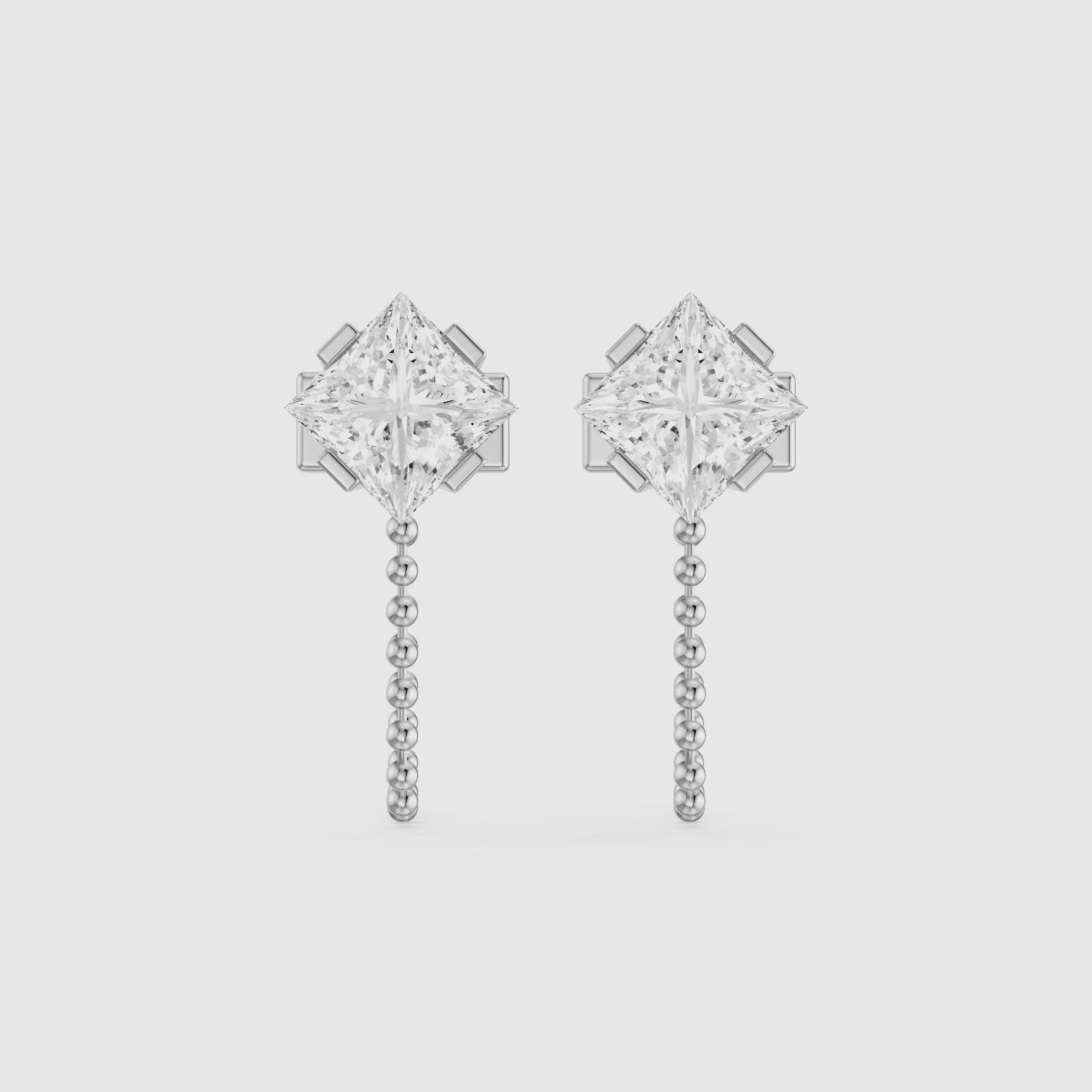 Load video: Ziva Princess Cut Lab Grown Diamond Drop Chain Earrings
