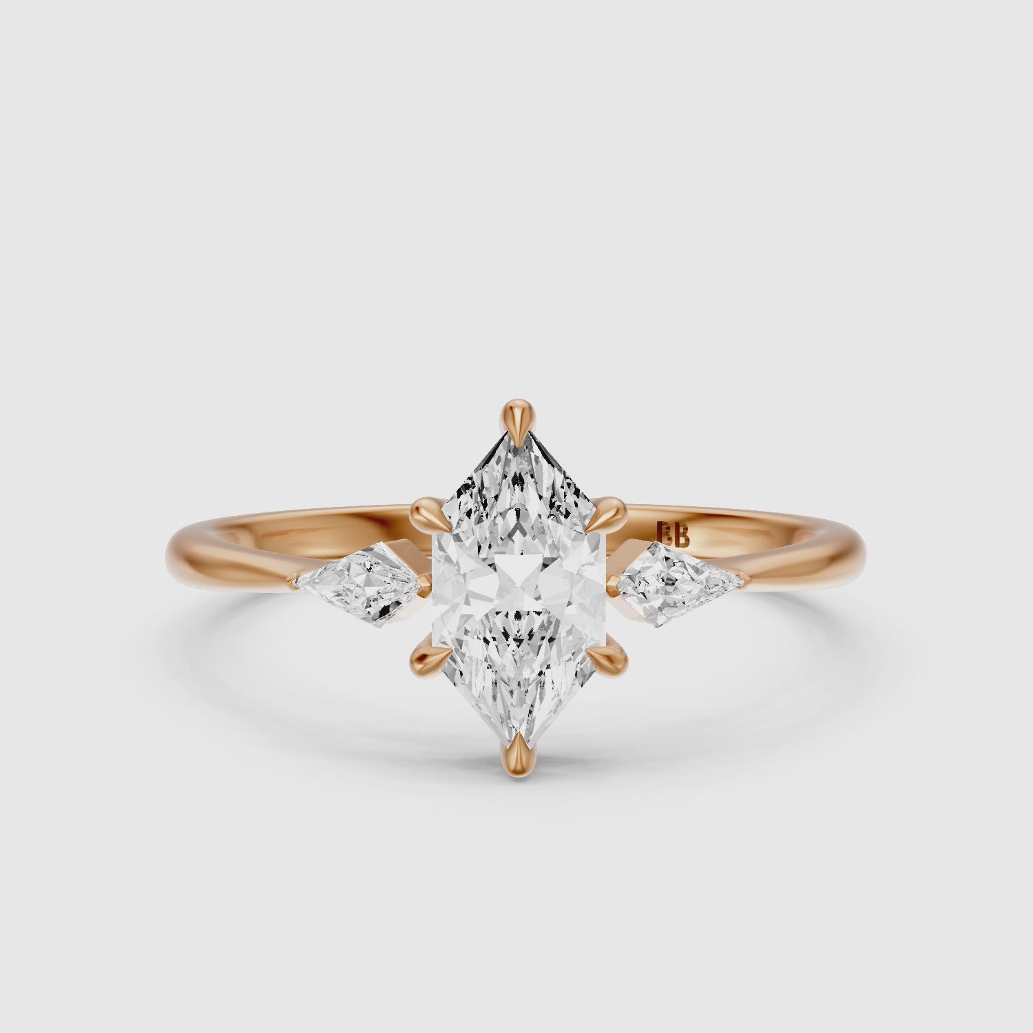 Load video: Graca Dutch Marquise Moissanite Diamond Three-Stone Ring with Kite Diamonds
