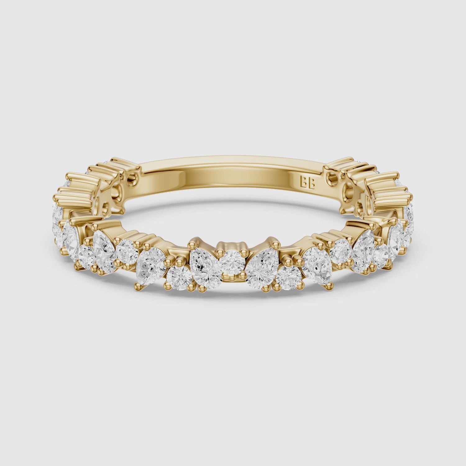 Load video: Lena Pear and Round Lab Grown Diamond Three Quarter Wedding Band