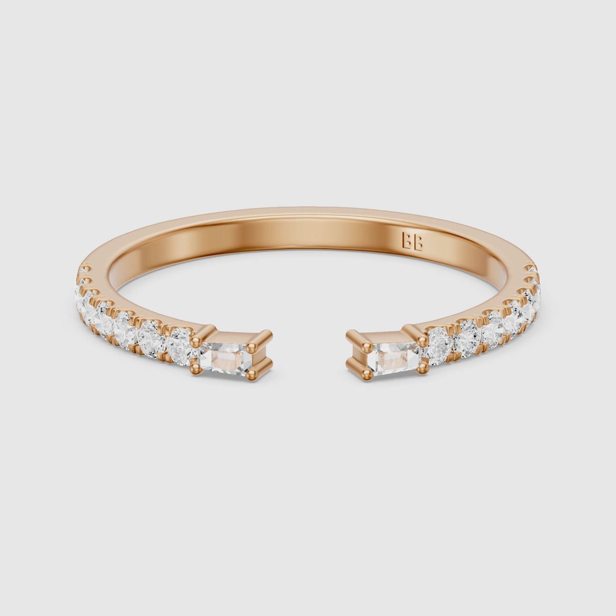 Load video: Kaia Round and Tapered Baguette Lab Grown Diamond Open Wedding Band