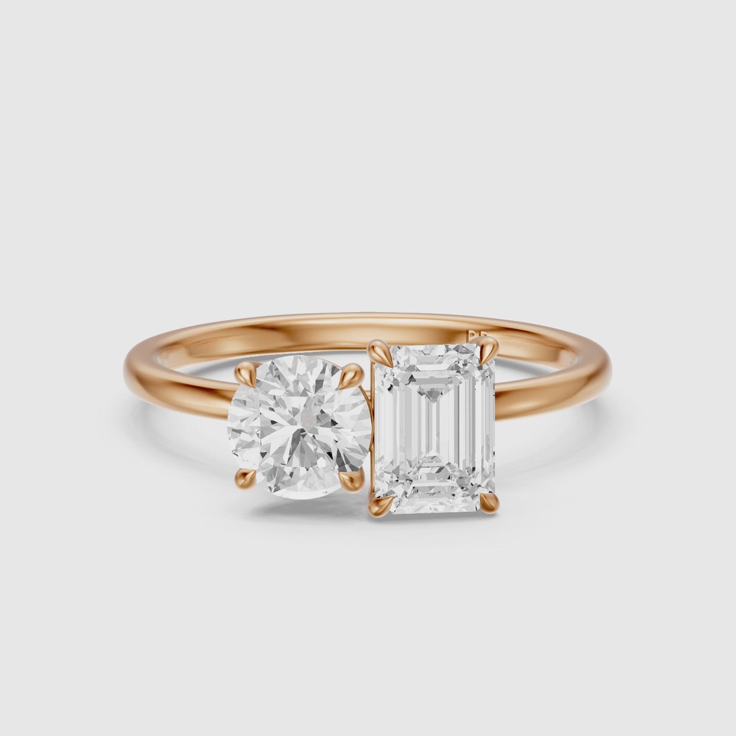 Load video: Ayslee Toi Et Moi Engagement Ring With Round and Emerald Cut Moissanite Diamonds