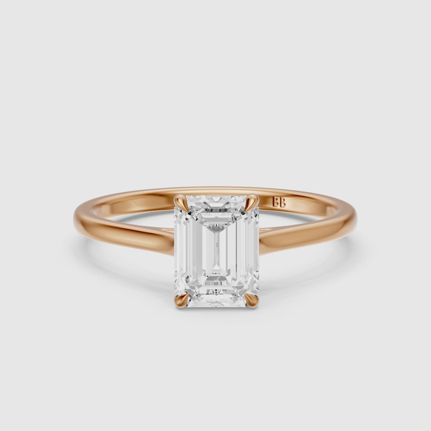 Load video: Emmali Emerald Cut Solitaire Cathedral Style Lab Grown Diamond Ring