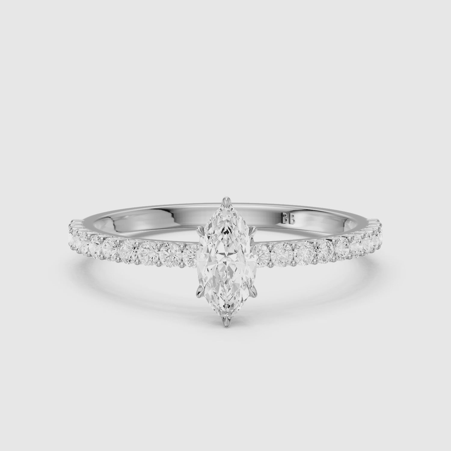 Load video: Selena 6 Prong Marquise Cut Pave Side Stone Moissanite Diamond Ring