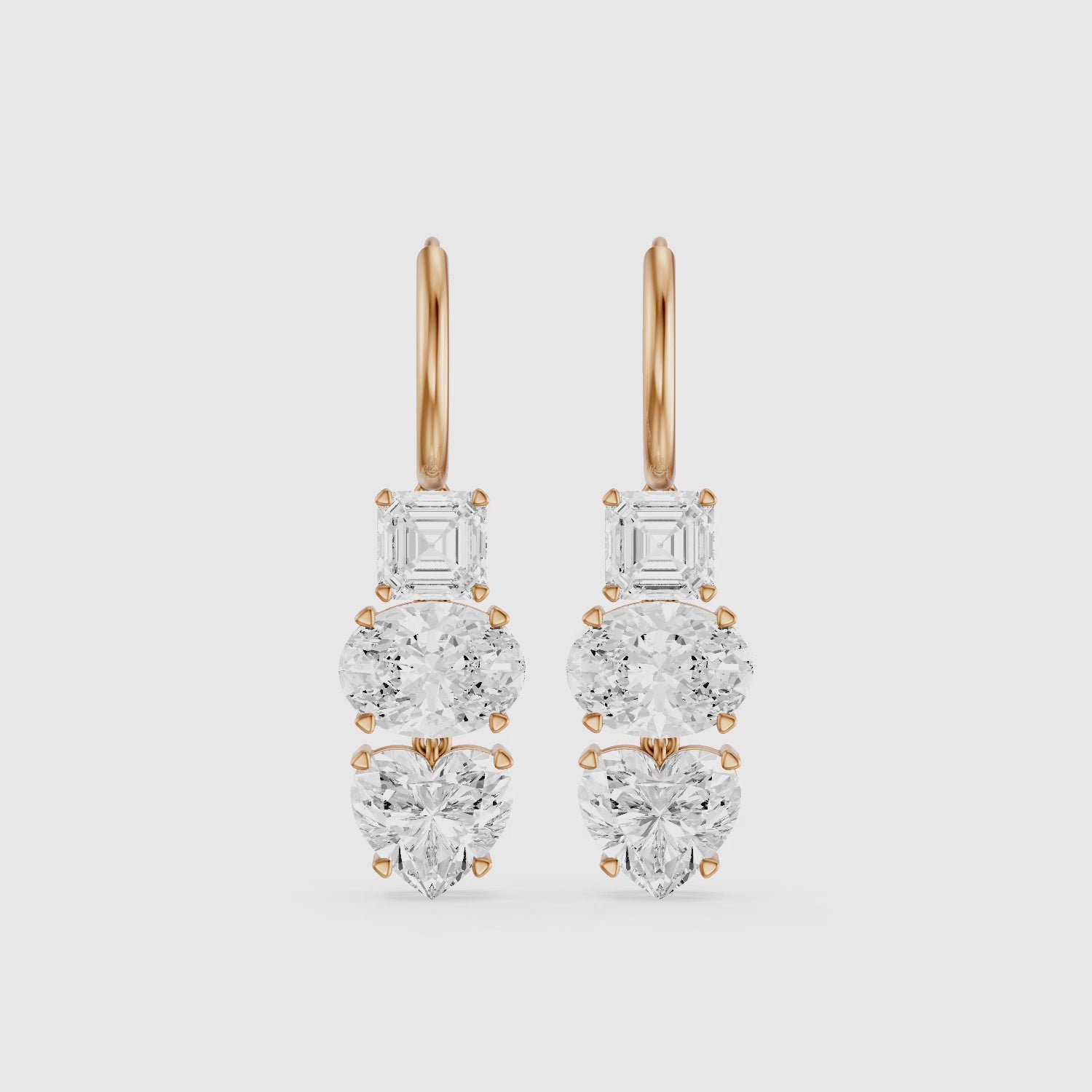 Load video: Kenna Asscher, Oval, and Heart Lab Grown Diamond Huggie Drop Earrings