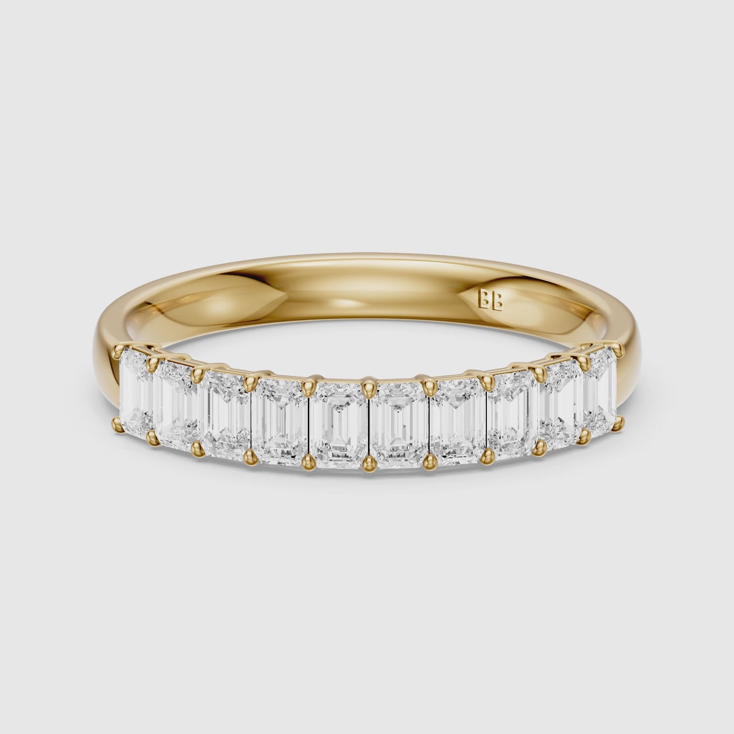 Load video: Ruby Emerald Shape Lab Grown Diamond Anniversary Band