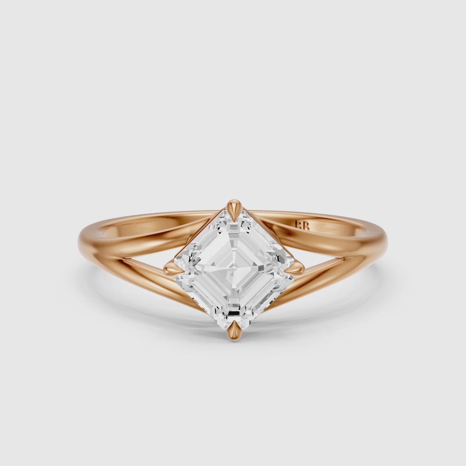 Load video: Brielle Asscher Cut Solitaire Moissanite Ring with Split Shank