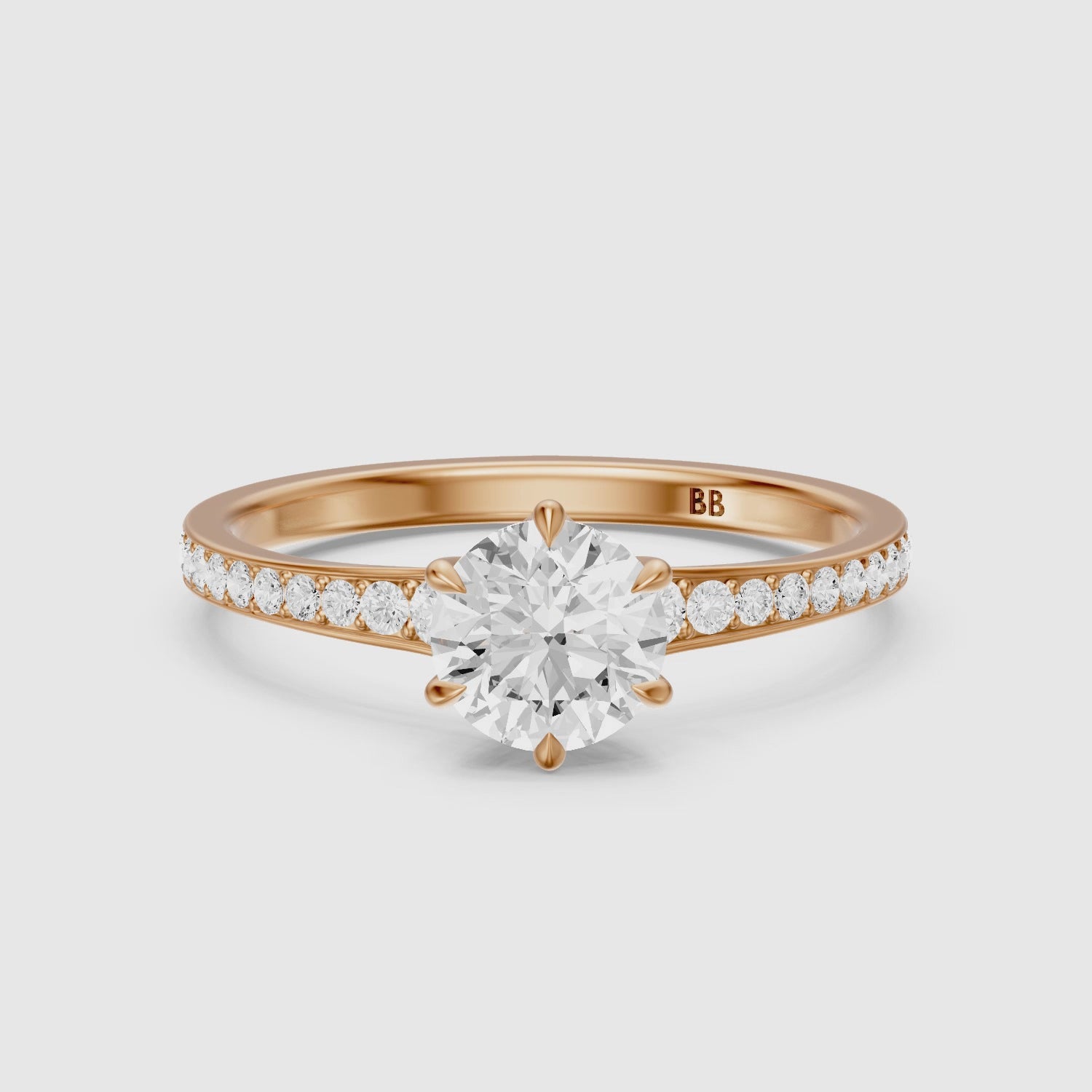 Load video: Lesley Round Cut Side Stone Pave Cathedral Moissanite Diamond Ring