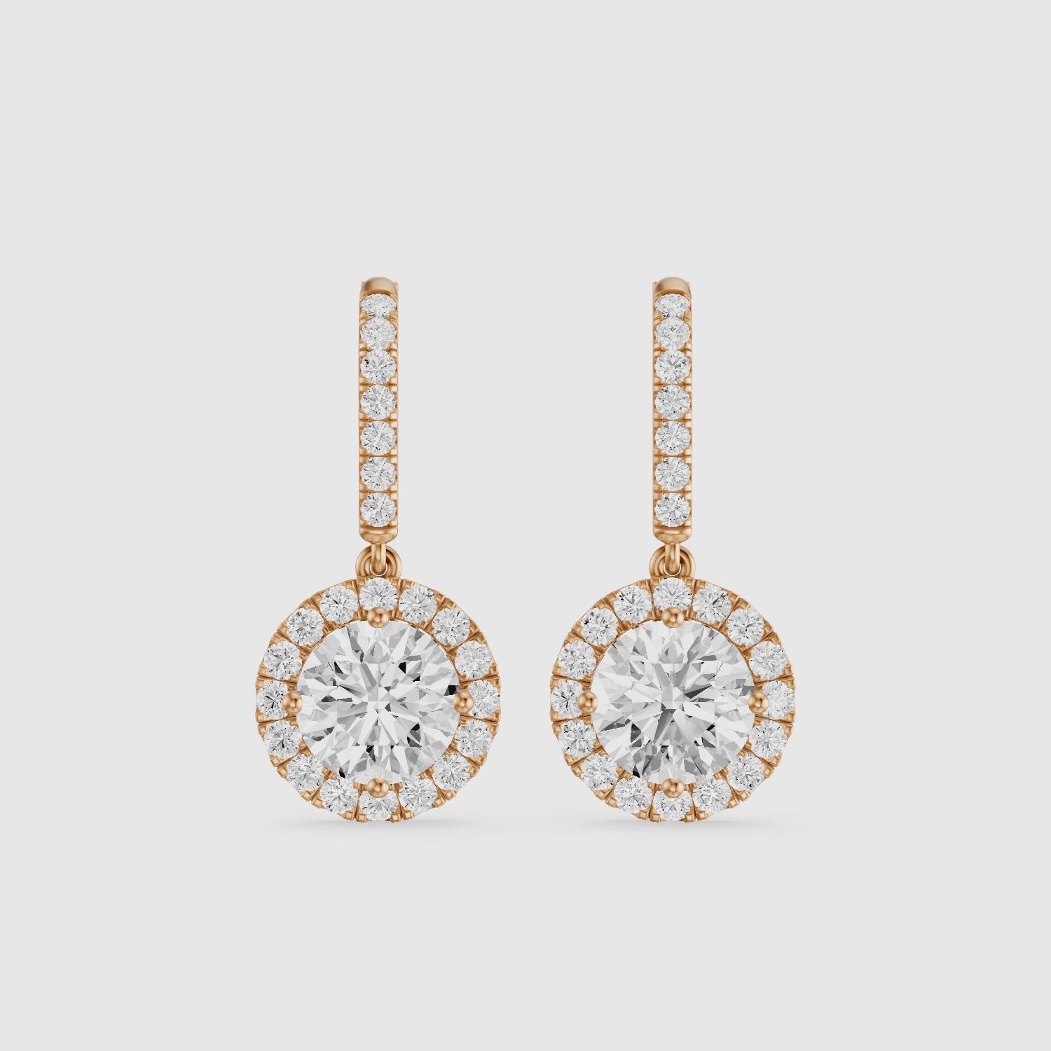 Load video: Poppy Round Lab Grown Diamond Halo Drop Earrings with Pave Bar
