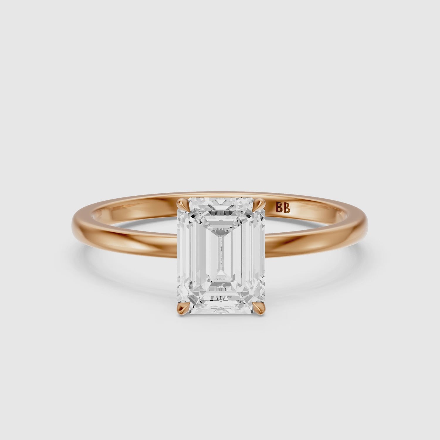 Load video: Sevana 4 Prong Emerald Cut Low Profile Solitaire Lab Grown Diamond Ring