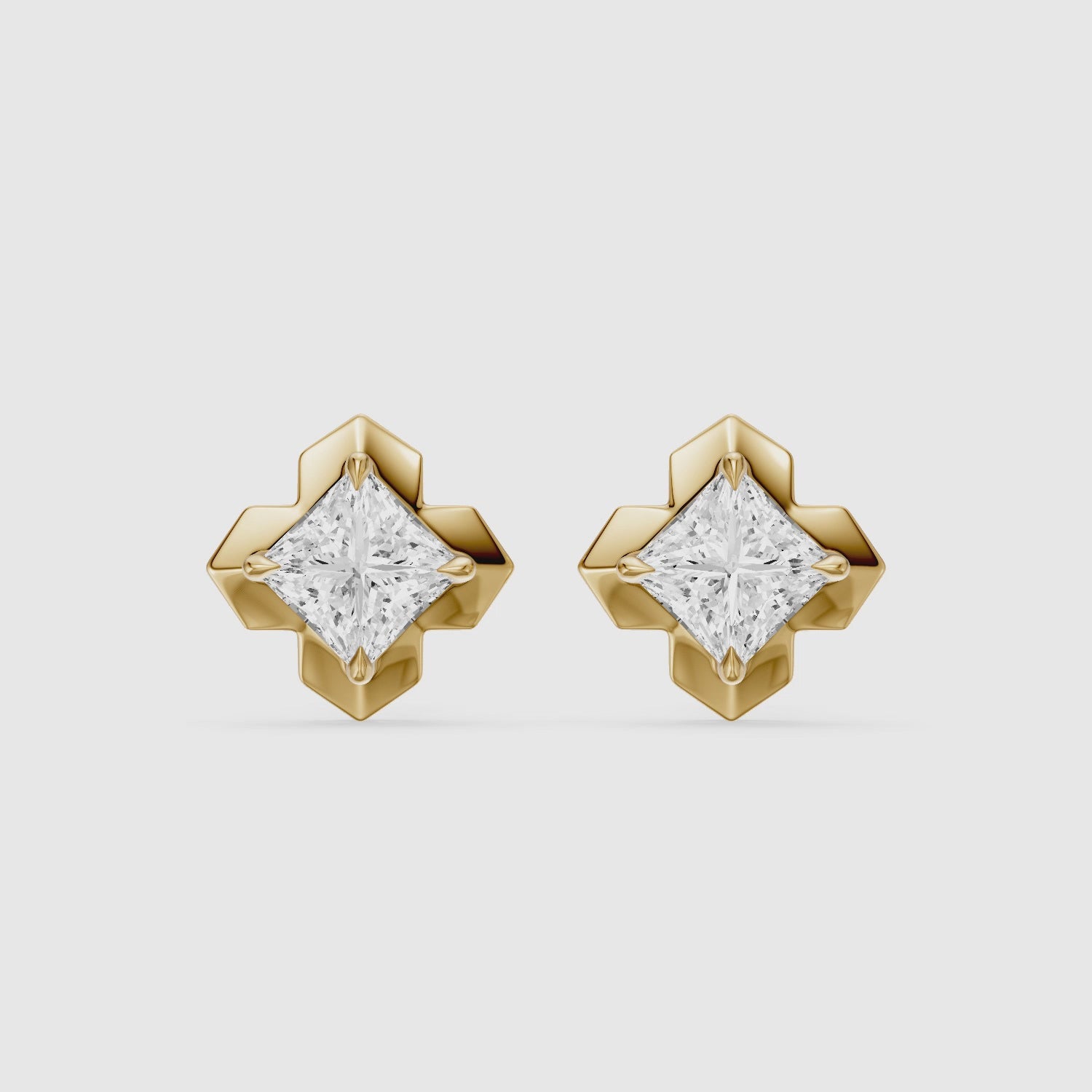 Load video: Yrina Princess Cut Lab Grown Diamond X-Prong Stud Earrings