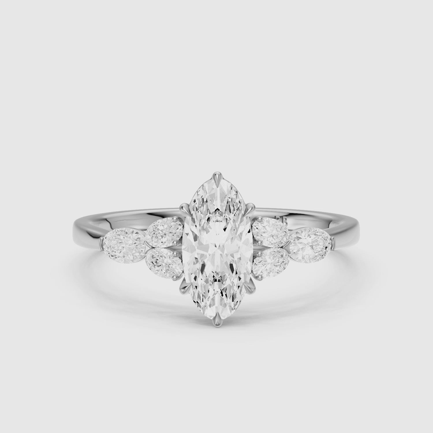 Load video: Aroa Moval Cut Lab Grown Diamond Ring with Oval Side Stones