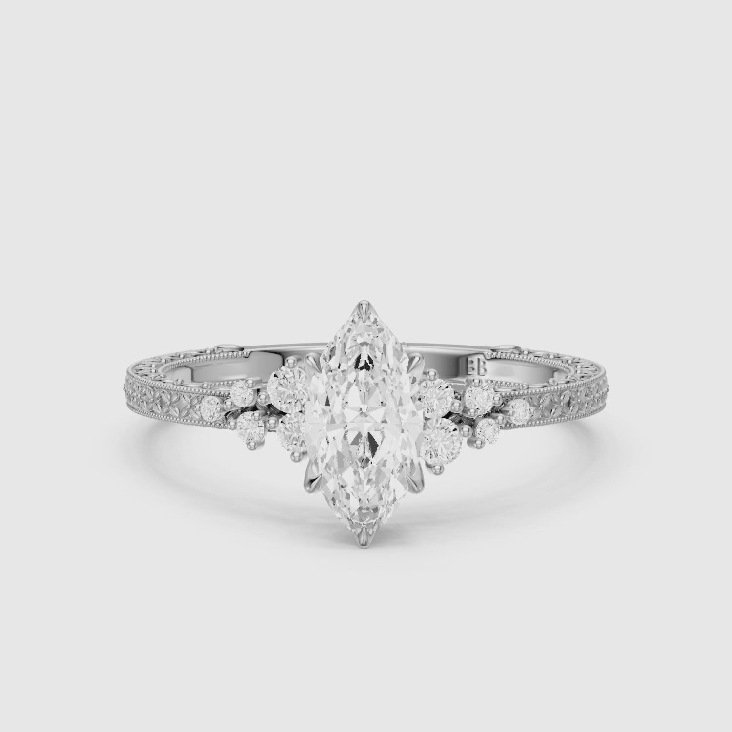 Load video: Amari Marquise Lab Grown Diamond Ring with Vintage Milgrain Band