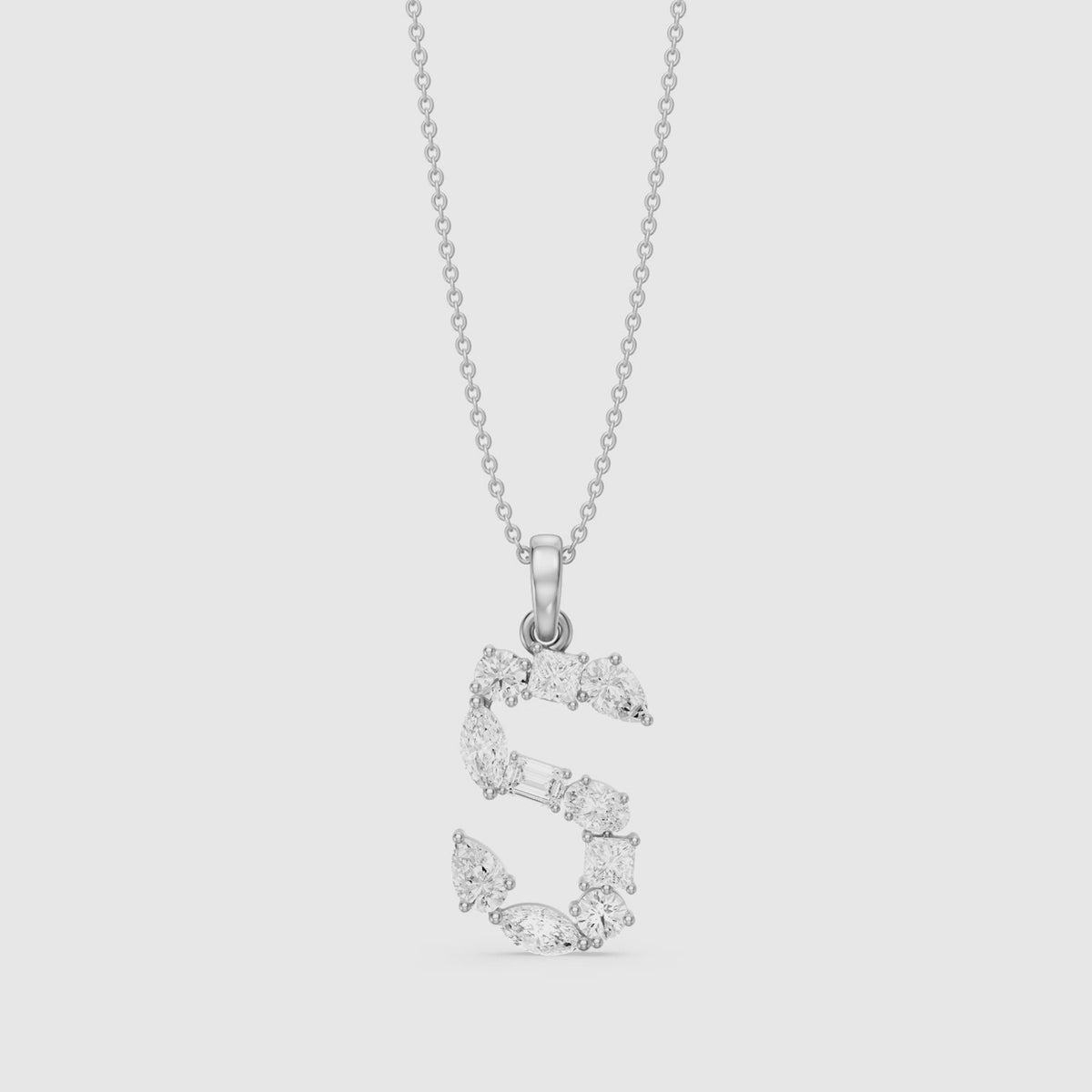 Load video: Thora Multi Shape Lab Grown Diamond Initial S Pendant