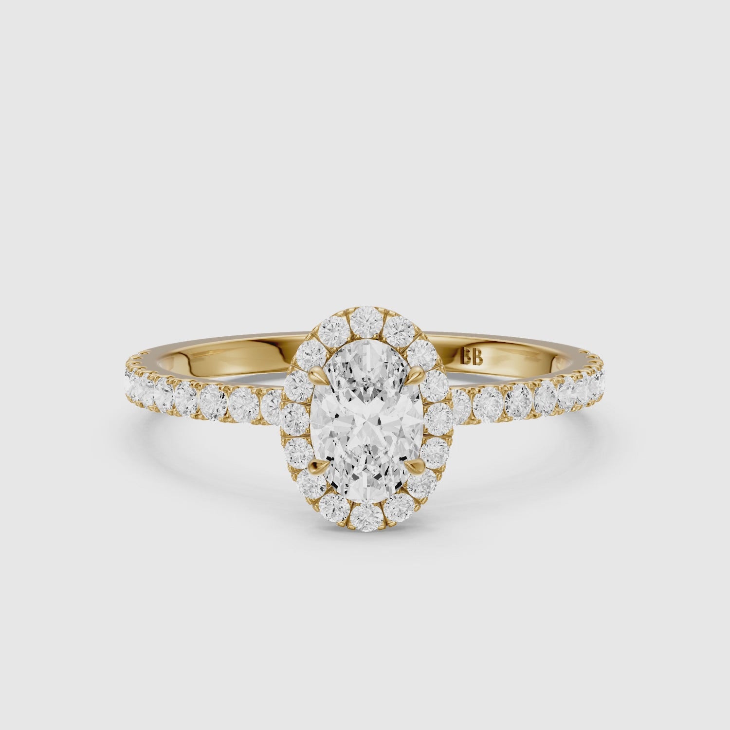 Load video: Phoebe Oval Cut Halo Pave Moissanite Diamond Engagement Ring